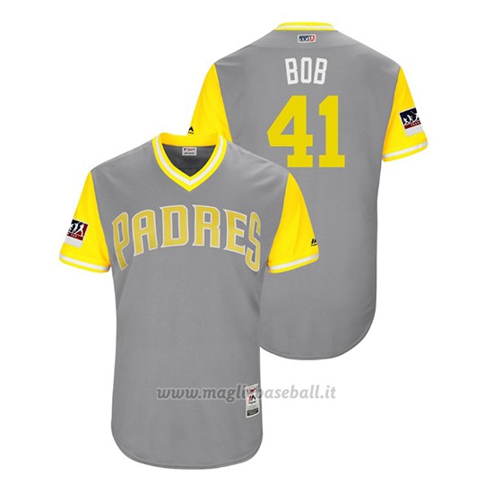 Maglia Baseball Uomo San Diego Padres Robbie Erlin 2018 Llws Players Weekend Bob Grigio